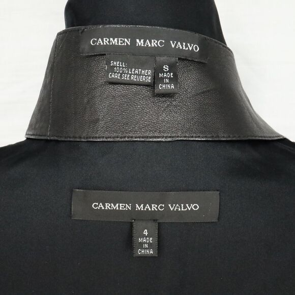Carmen Marc Valvo Jacket Womens 4 Black Crop Fitted and Leather Belt Size Small - Picture 10 of 16
